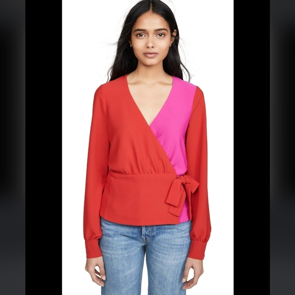 Bailey 44, Nina Color Blocked Wrap Top Blouse, Lipstick, Size 10 - Picture 3 of 14